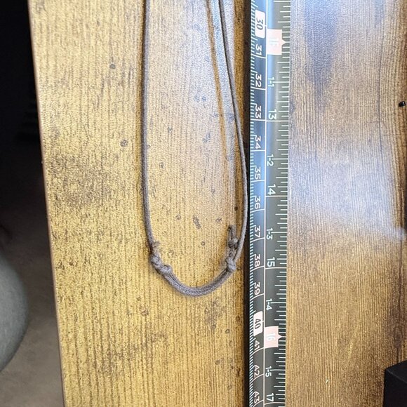 Rustic Peace Sign Pendant Necklace on Adjustable Cord with Wood Beads - Picture 2 of 5